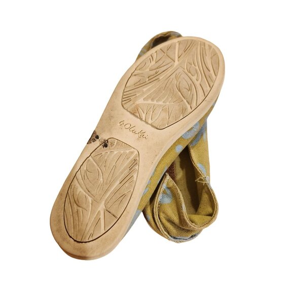 Olukai Women's Size 6 Nohea Canvas Print Slip On Green Blue Palm Design - Picture 5 of 7